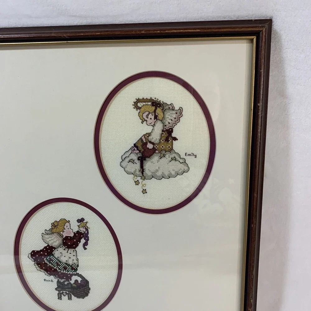 Completed Finished Counted Cross Stitch CHRISTMAS ANGEL NEEDLEPOINT Framed 13x15